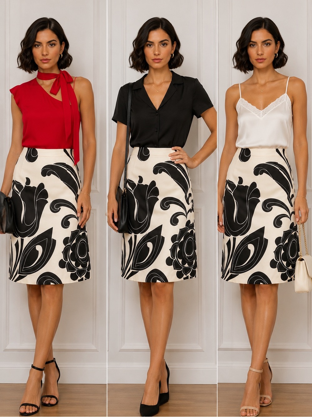 Talbots Rose Print Pencil Brown Ivory Skirt